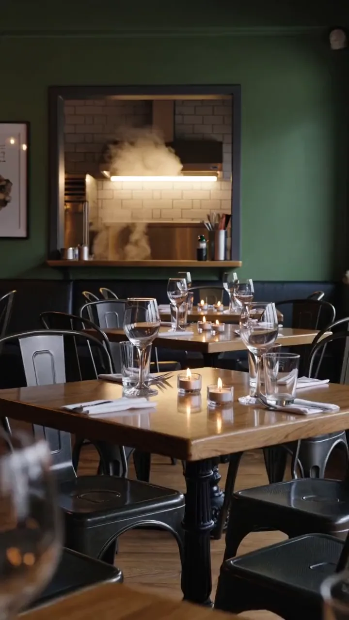 Salle d’un bistro aux chandelles avant le service